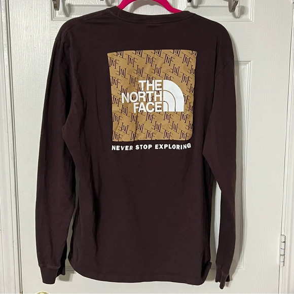 Men's Brown The North Face Long Sleeve Shirt Logo Size Large - Picture 3 of 7